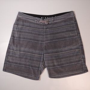 Vissla Mens XL Eco-EZ Sofa Surfer Shorts Gray Striped Soft Comfy Knit 9" Inseam